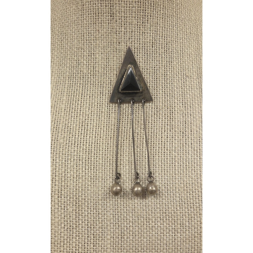 Vintage Taxco Sterling Silver Black Onyx Coat Pin Mexico 925